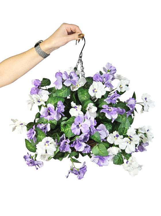 Искусственные цветы Виола густая в подвесном кашпо