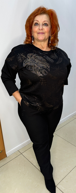 Черные брюки без застежки со стразовым принтом