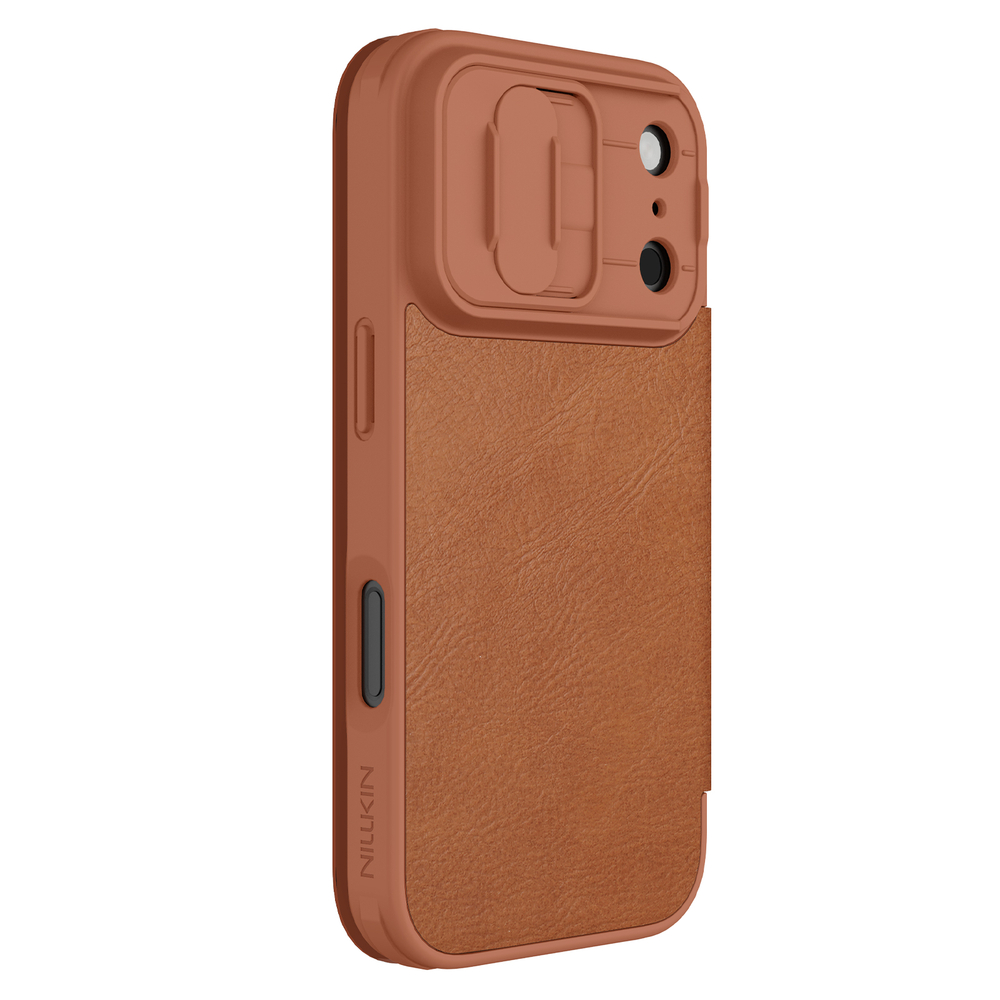 Кожаный чехол книжка коричневого цвета для iPhone 17 Pro, серия Qin Pro Leather от Nillkin