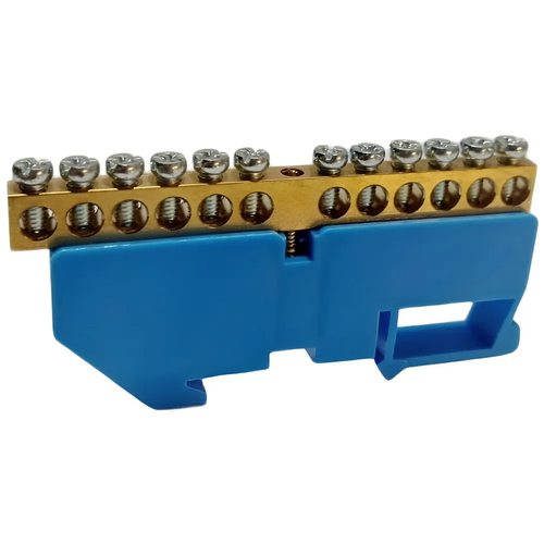 Шина нулевая "0" N ( 6*9мм) 12 отверстий на большом изоляторе синяя