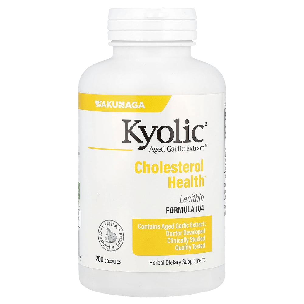 Kyolic, Aged Garlic Extract™, выдержанный экстракт чеснока для здорового уровня холестерина, формула 104, 200 капсул