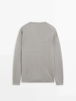 Massimo Dutti Льняной свитер с круглым вырезом, серый