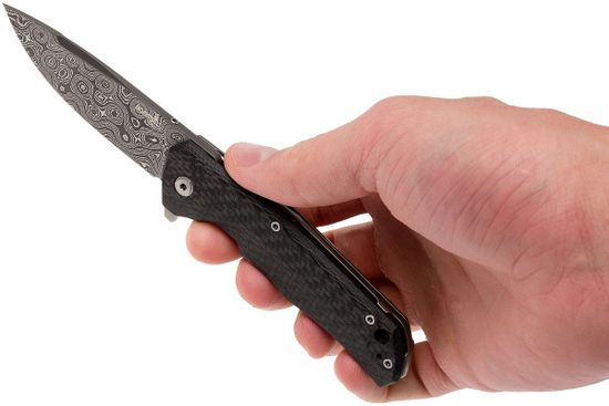 Складной нож Lion Steel "T.R.E. RAINDROP" L/TRE-DR FC c клинком из стали Damasteel, рукоять титан / карбон