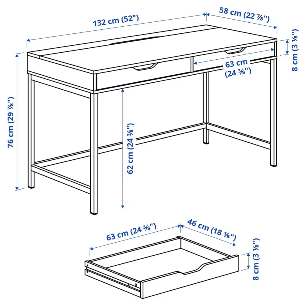 Письменный стол с ящиками - IKEA ALEX/АЛЕКС ИКЕА, 132х58 см, под беленый дуб/белый
