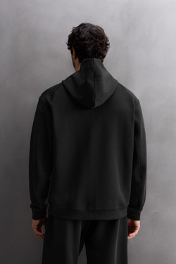 ZARA ТЕХНИЧЕСКАЯ ТОЛСТОВКА НА МОЛНИИ С КАПЮШОНОМ, ЧЕРНЫЙ