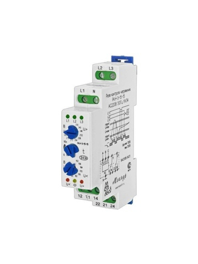 Реле контроля напряжения 3ф РКН-3-15-15 УХЛ4 AC 230В/AC 400В 4-х проводная схема включения задержка срабатывания 0.1...10с ток контактов исполнит. реле 8А 2п Меандр A8302-16933945