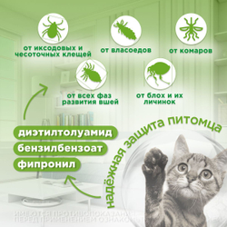 Капли на холку для кошек и котят всех пород от блох, вшей, власоедов, иксодовых и саркоптозных клещей и кровососущих комаров БлохНэт MAX (Астрафарм),1мл