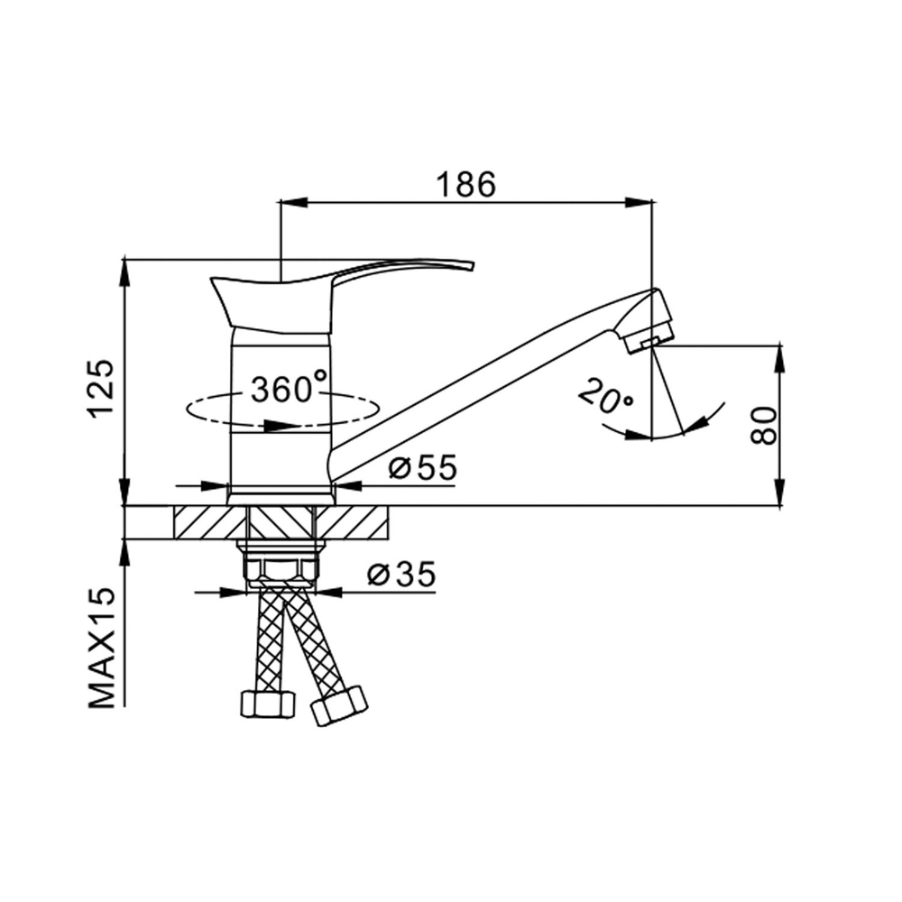 Смеситель для кухни 40к F4501-2 FRAP (плоский пов.излив, п/гайку, хром, латунь)