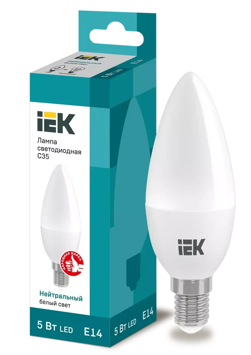 Лампа светодиодная ECO C35 свеча 5Вт 230В 4000К Е14 IEK LLE-C35-5-230-40-E14