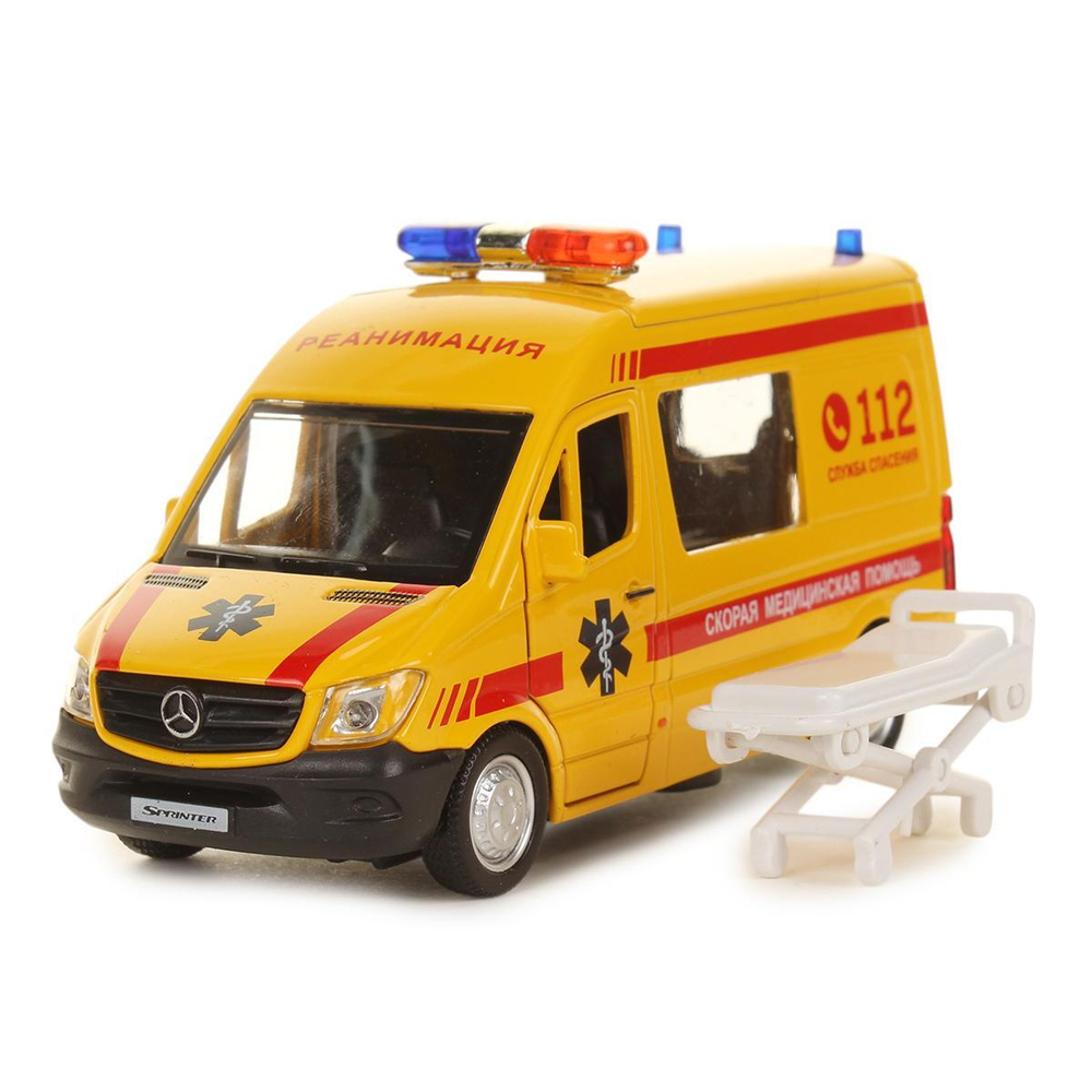 Модель ин. мет. "Mercedes-Benz Sprinter. Реанимация" 14см, свет-звук, свет-звук , двер, коробка SPRINTE