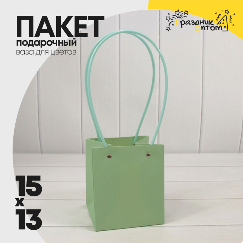 Пакет подарочный 15х13х13 Ваза для цветов (Зеленый)