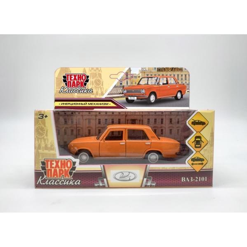 Модель ин. мет. "Ваз-2101" 12см, двери, багаж, оранжевый, коробка 2101-12-OG (Технопарк)