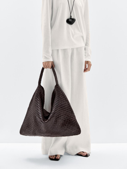 Massimo Dutti Большая плетеная сумка-шопер из кожи наппа, коричневый