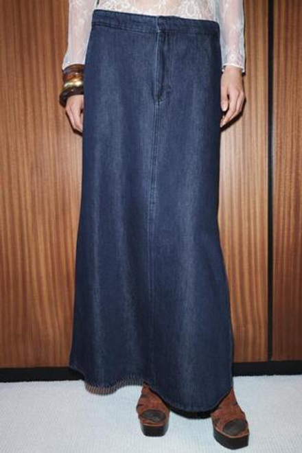 ZARA ДЖИНСОВАЯ ЮБКА МИДИ — ZW COLLECTION, СИНИЙ
