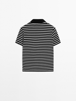 Massimo Dutti Футболка поло из смесового хлопка в полоску, черный
