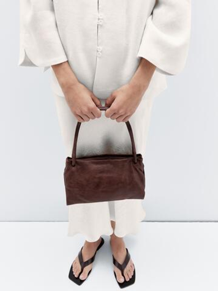 Massimo Dutti Маленькая сумка из кожи наппа с отделениями, цвет кожи