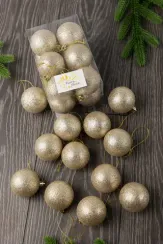 Набор пластиковых шаров Вероника 60 мм., шампань глиттер, 12 шт., ЕлкиТорг (150221)