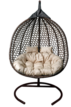 Кресло подвесное двойное Фиджи арт.J4423КОР (стойка+осн.КОРИЧ.,корзн.корич.,подуш.беж. 3уп. (М))