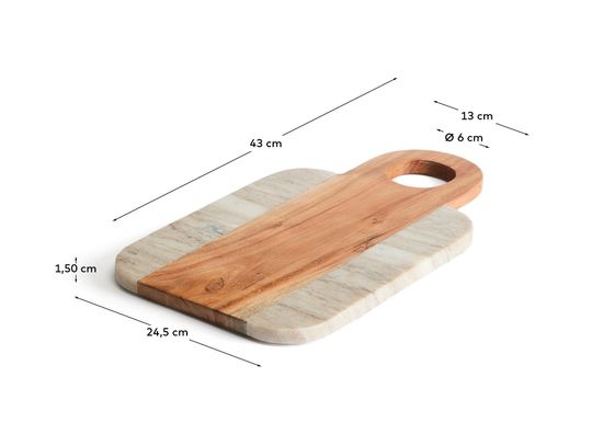 Сервировочная доска Nuvir из бежевого мрамора и массива акации