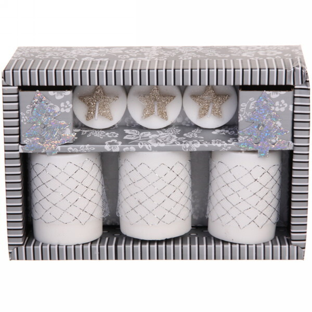 Набор свечей новогодних «Снежный иней» 20,5*14*7,5 см, серебро