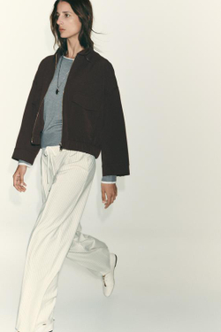 ZARA БРЮКИ WIDE LEG С ДВОЙНЫМ ПОЯСОМ, ЭКРЮ