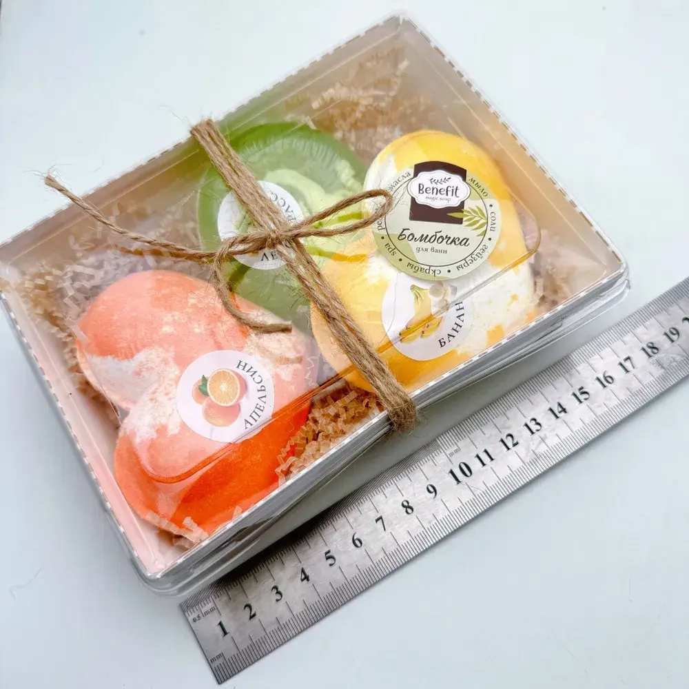 Набор бомбочек "Сердце апельсин XL, сердце банан XL + мыло лемонграсс"