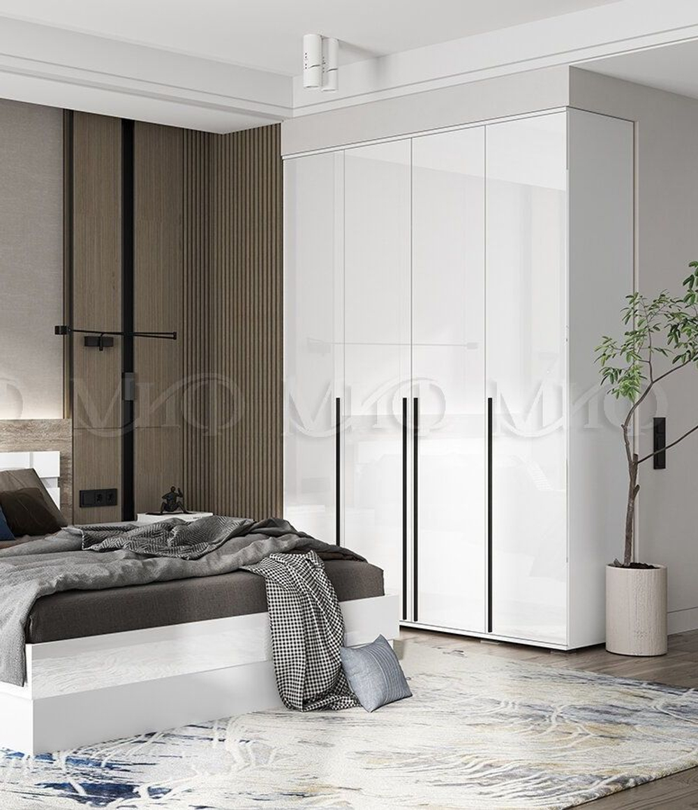 Шкаф 4-х дверный Норд белый глянец