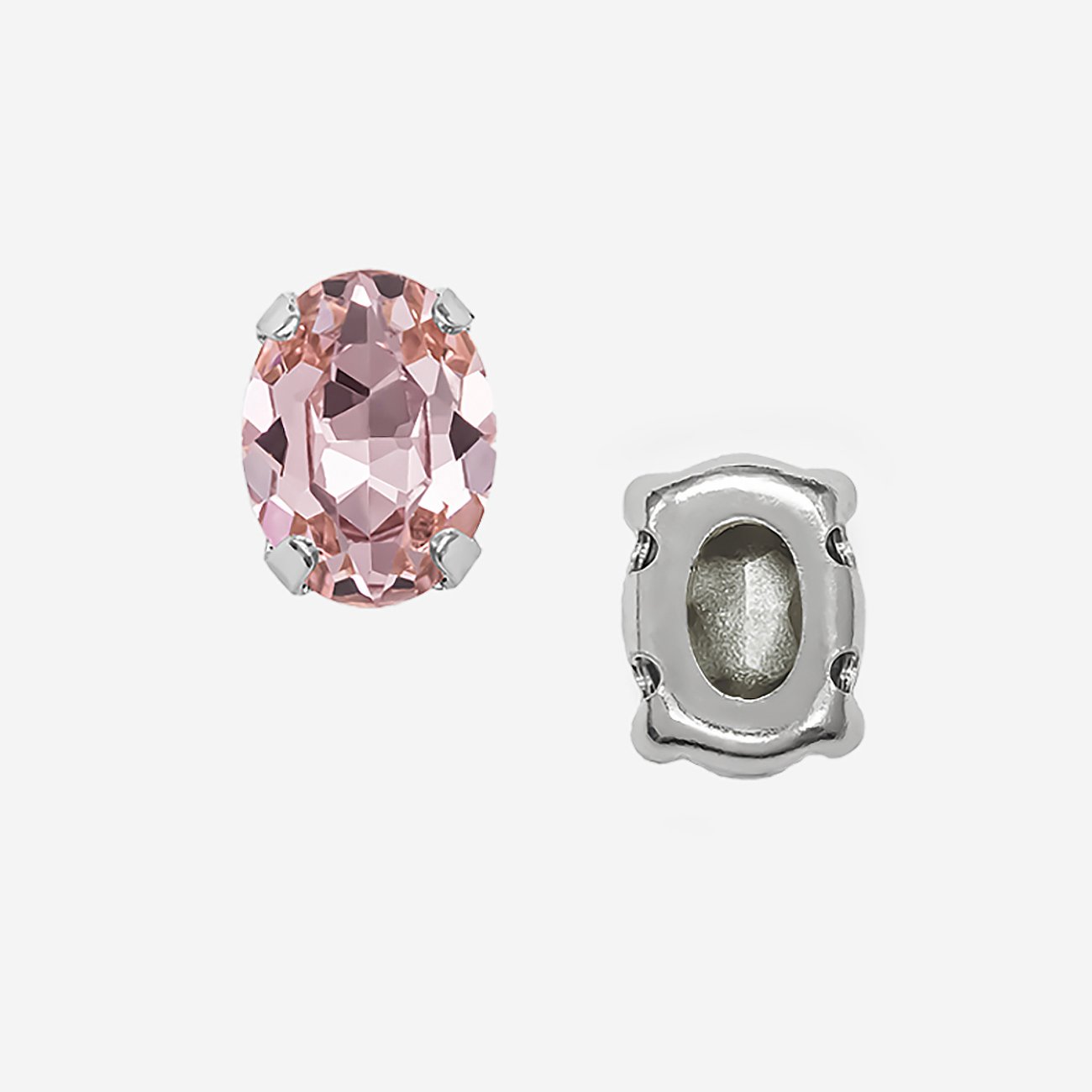 Кристалл Овал (Oval Fancy Stone) в цапах, оттенок "Розовый"/"Rose", 8*6мм, родирование