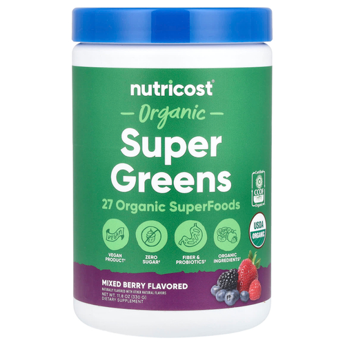 Nutricost, Органическая суперзеленая, ягодное ассорти, 330 г (11,8 унции)