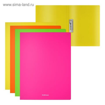 Папка с зажимом A4, 600 мкм, корешок 17 мм, ErichKrause Matt Neon, до 160 листов, микс