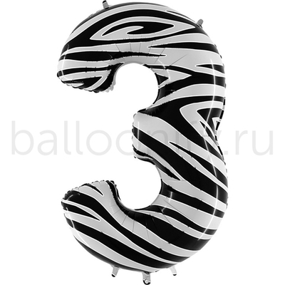 Шар ЦИФРА 3 Zebra 40" 102 см