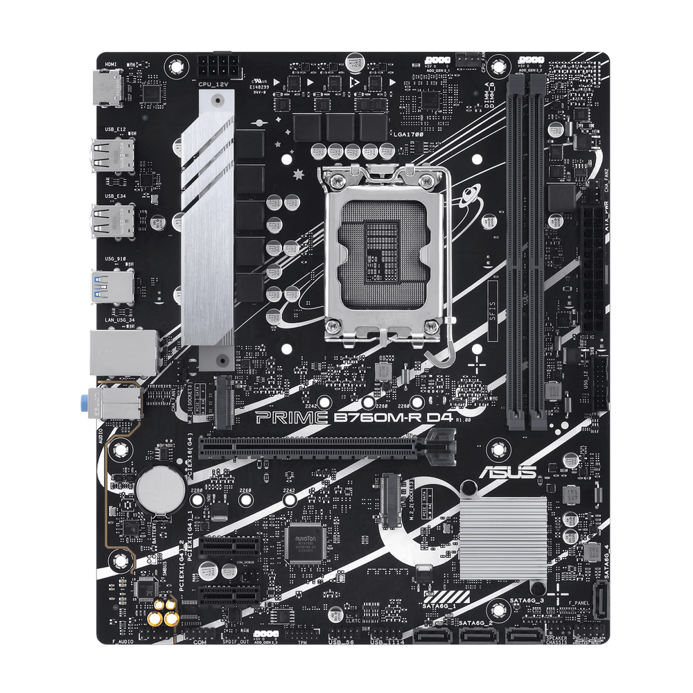 Материнская плата ASUS PRIME B760M-R D4, LGA1700 2xDDR4 4xSATA3 2xM.2 RAID 1xHDMI mATX