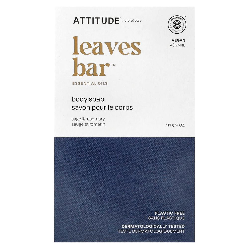 ATTITUDE, Leaves Bar ™, мыло для тела, шалфей и розмарин, 113 г (4 унции)