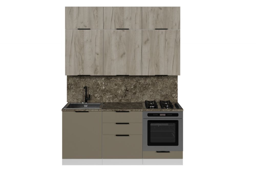 Кухонный гарнитур Альба макси 1800 мм, каркас ЛДСП, фасад ЛДСП, Белый/Дуб браун/Мокко