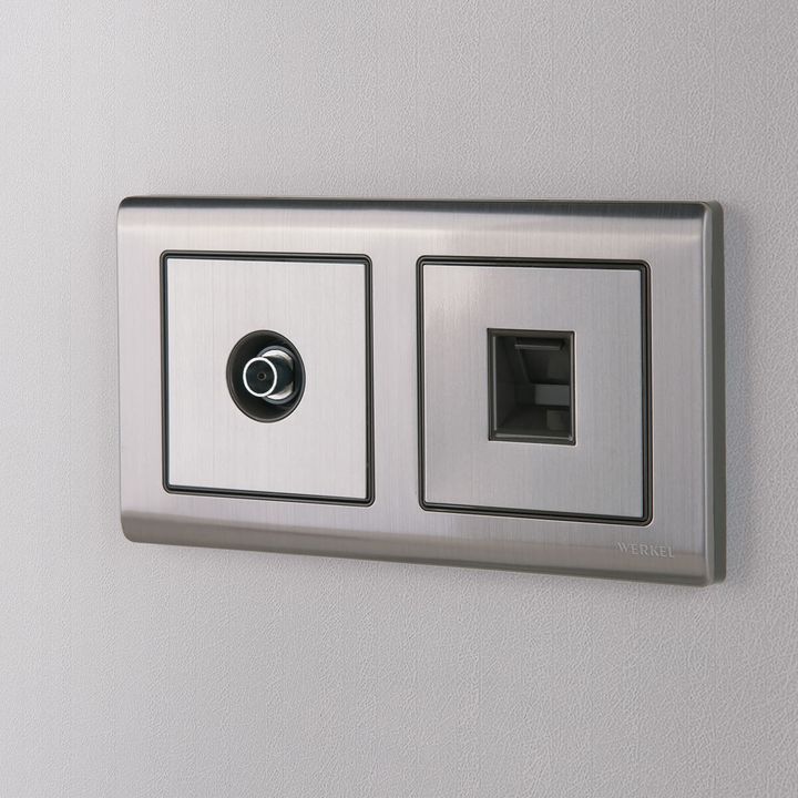 Лицевая панель Werkel розетки RJ45 и RJ11 глянцевый никель WL02-RJ-CP 4690389100406