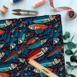 Ткань премиум флис фантазийные рыбы