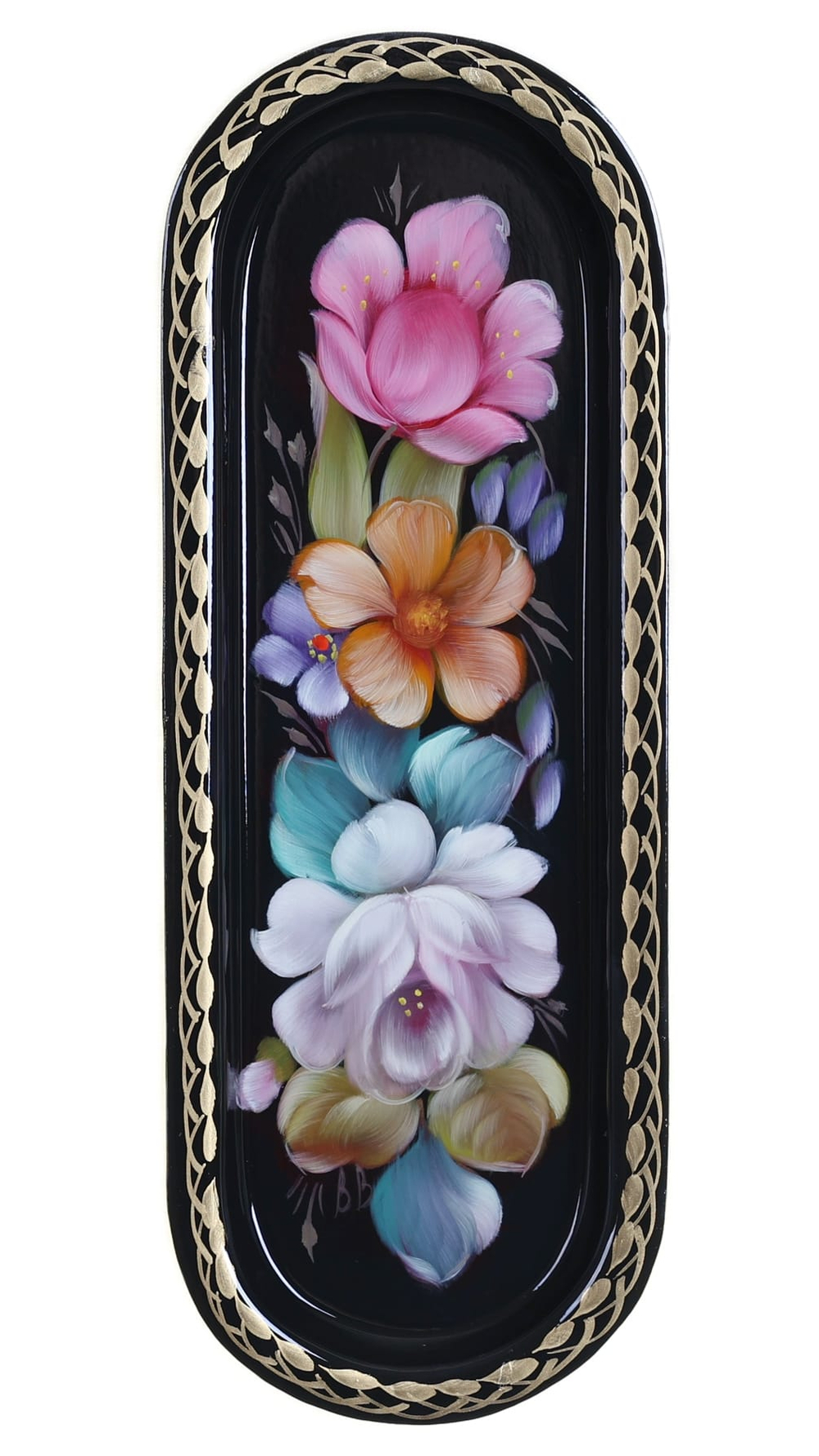 Жостовский поднос декоративный, размер 21х8 см (A4), металлический