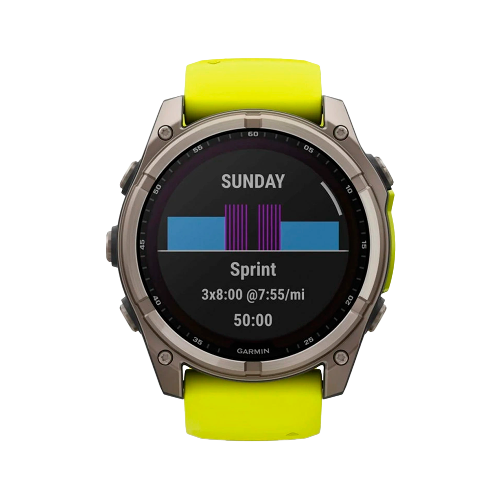 Умные часы Garmin Fenix 8, 51mm, Solar Sapphire Titanium Natural / Yellow Band (010-02907-21)