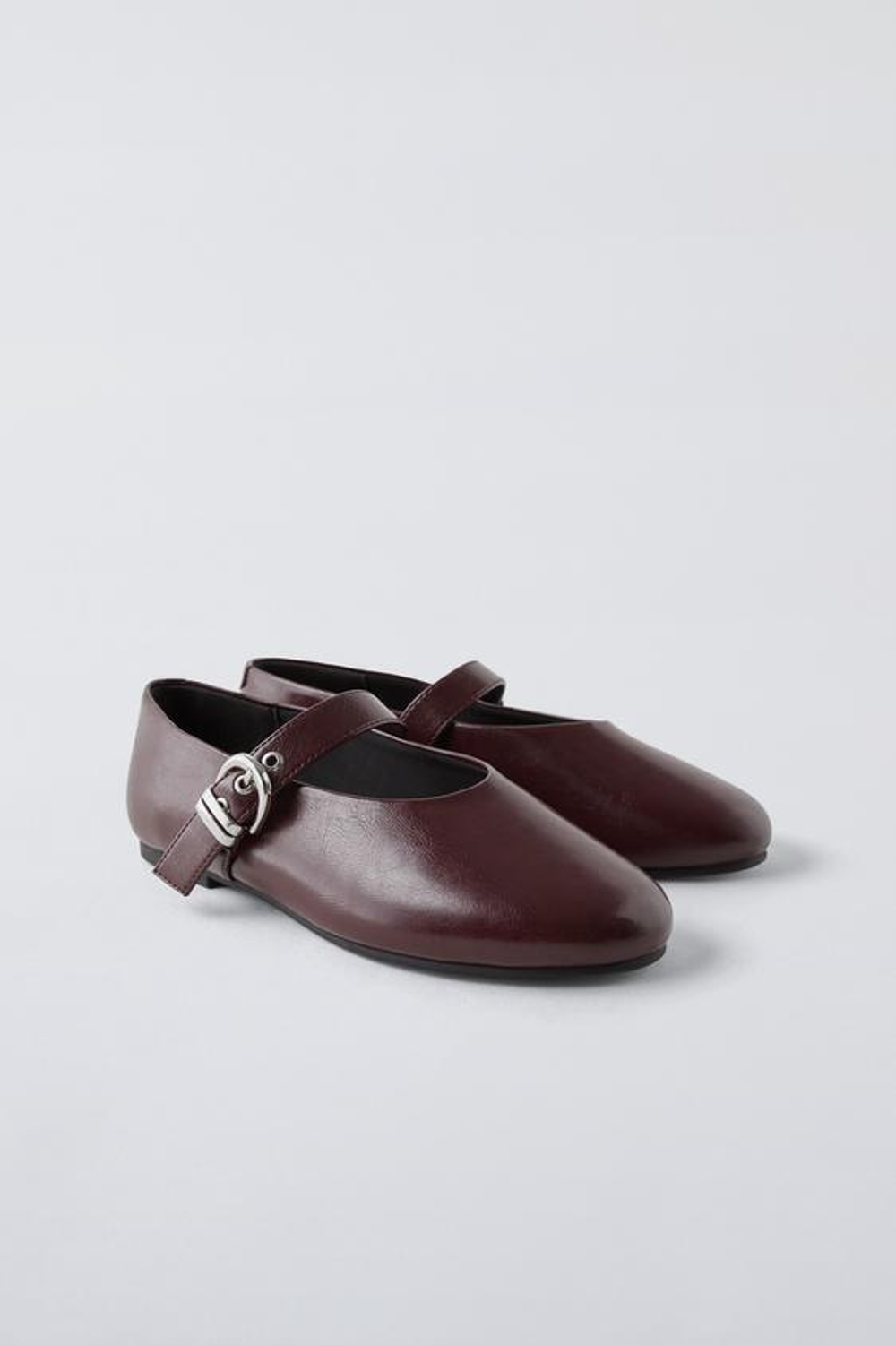 ZARA БАЛЕТКИ С ПРЯЖКОЙ, БОРДОВЫЙ