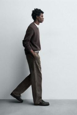 ZARA ДЖИНСЫ STRAIGHT FIT СО СКЛАДКАМИ, СЕРО-КОРИЧНЕВЫЙ