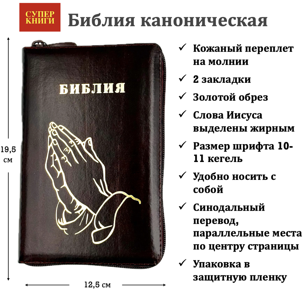 Библия 048 z код 25048-14 дизайн "Золотые руки молящегося", кожаный пер на молнии, цвет темно-бордовый