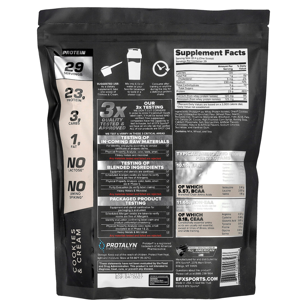 EFX Sports, Protalyn® изолят сывороточного протеина, печенье и крем, 907 г (2 фунта)