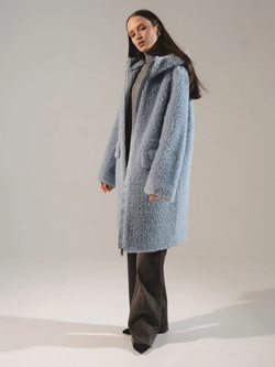 Шуба из 100% шерсти мериноса, голубая, Severina