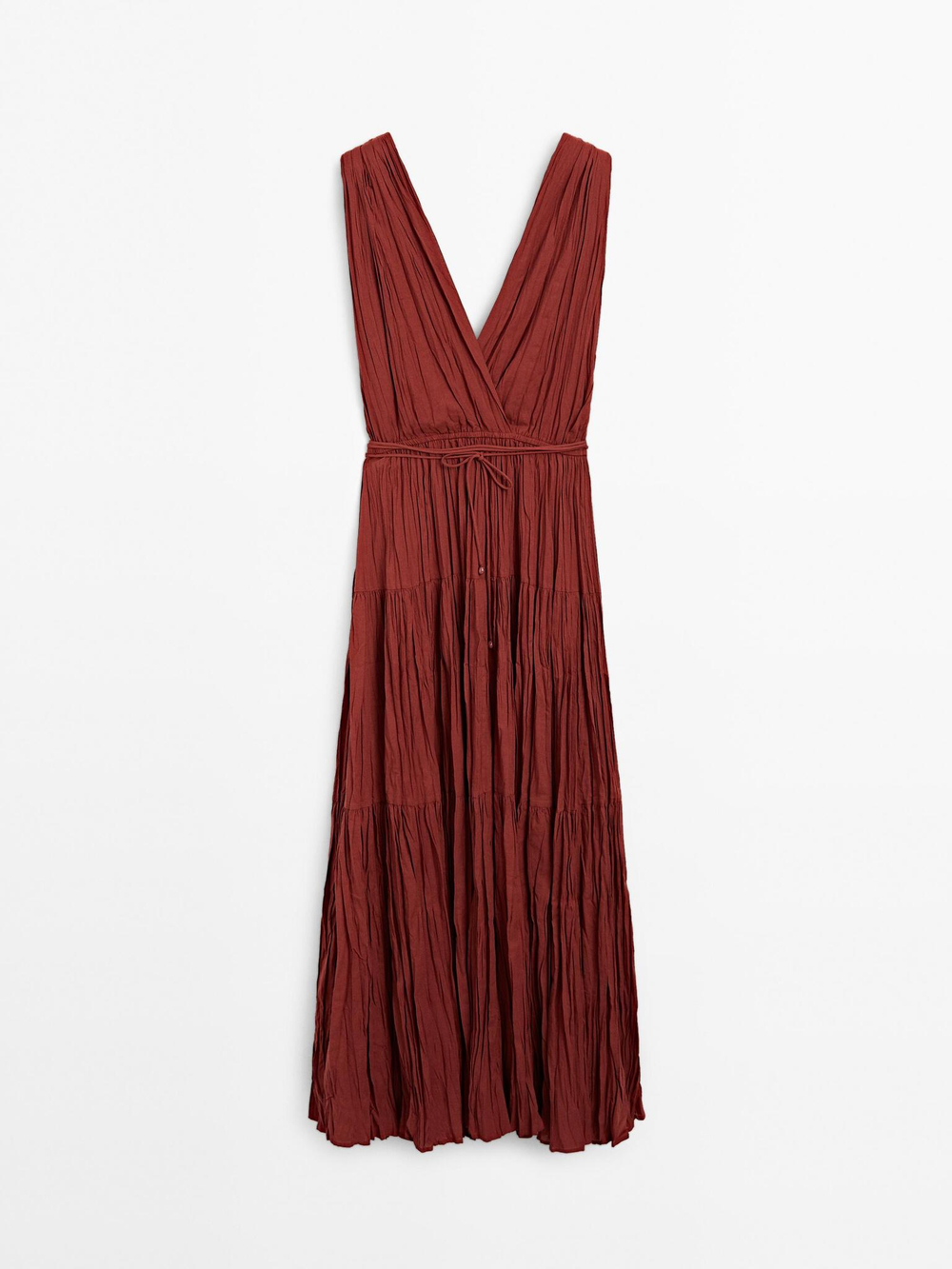 Massimo Dutti Длинное платье из 100% хлопка со складками, черепичный