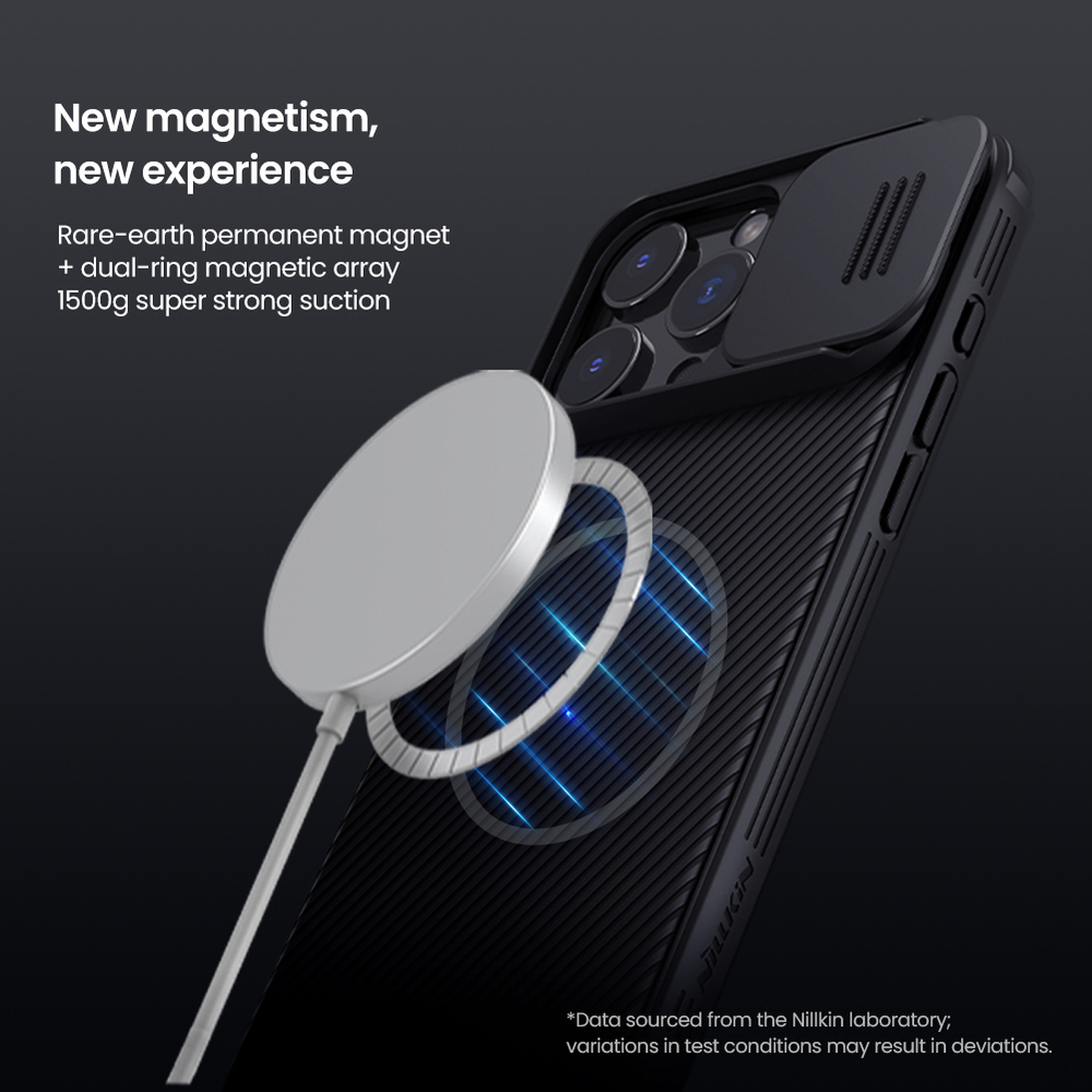 Чехол зеленого цвета (Dark Green) от Nillkin c поддержкой магнитной зарядки MagSafe для iPhone 16 Pro Max, серия CamShield Pro Magnetic