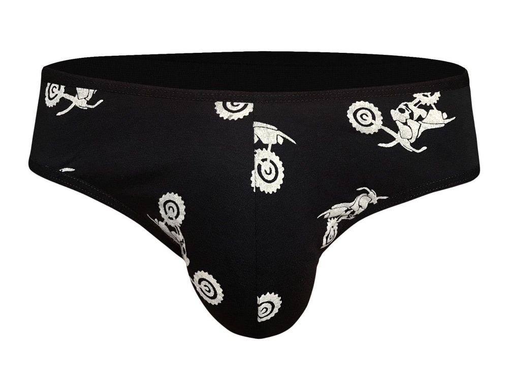 Черные мужские трусы-слипы с принтом в виде байков (Размер: S) (Цвет: черный)