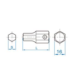 KING TONY (174022H) Вставка (бита) ударная торцевая 16 мм, L = 40 мм, HEX, 22 мм