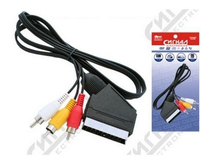 Кабель SCART- 3RCA 1.5м с переключателем, черный, Сигнал 6931/0693
