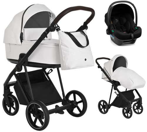 Детская коляска Roan Sol Кожа 3 в 1 с автокреслом Tutis Elo Lux Black RSL/2024 White/Black/руч.Тем.коричневый