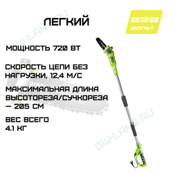 Высоторез/Сучкорез электрический Greenworks Арт. 20147, 720 Вт, 20 см